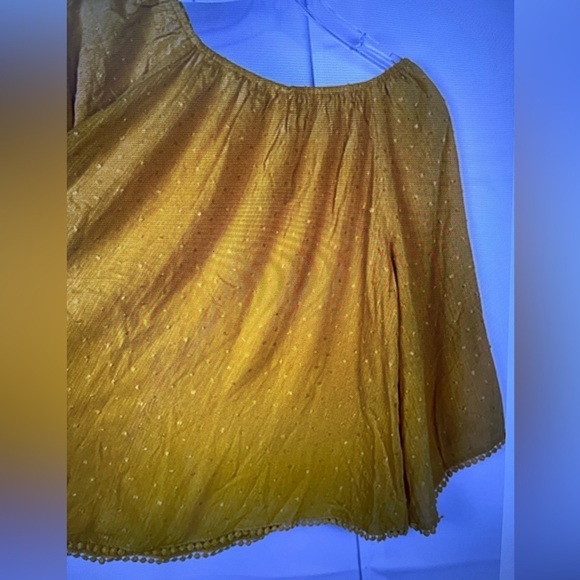 Fever Womens Mustard Rayon Crop Top Blouse Bell Sleeve Relaxed Boho Sz S NWT - Picture 4 of 6